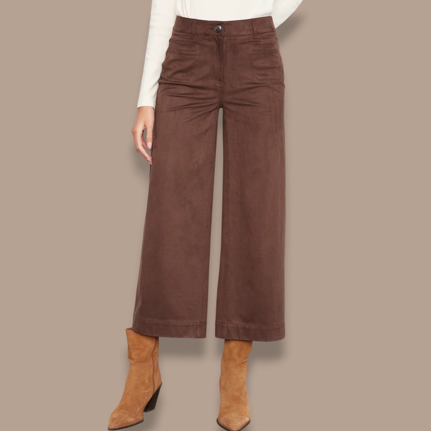 Charlie B - Faux Suede Wide Leg Crop Pant