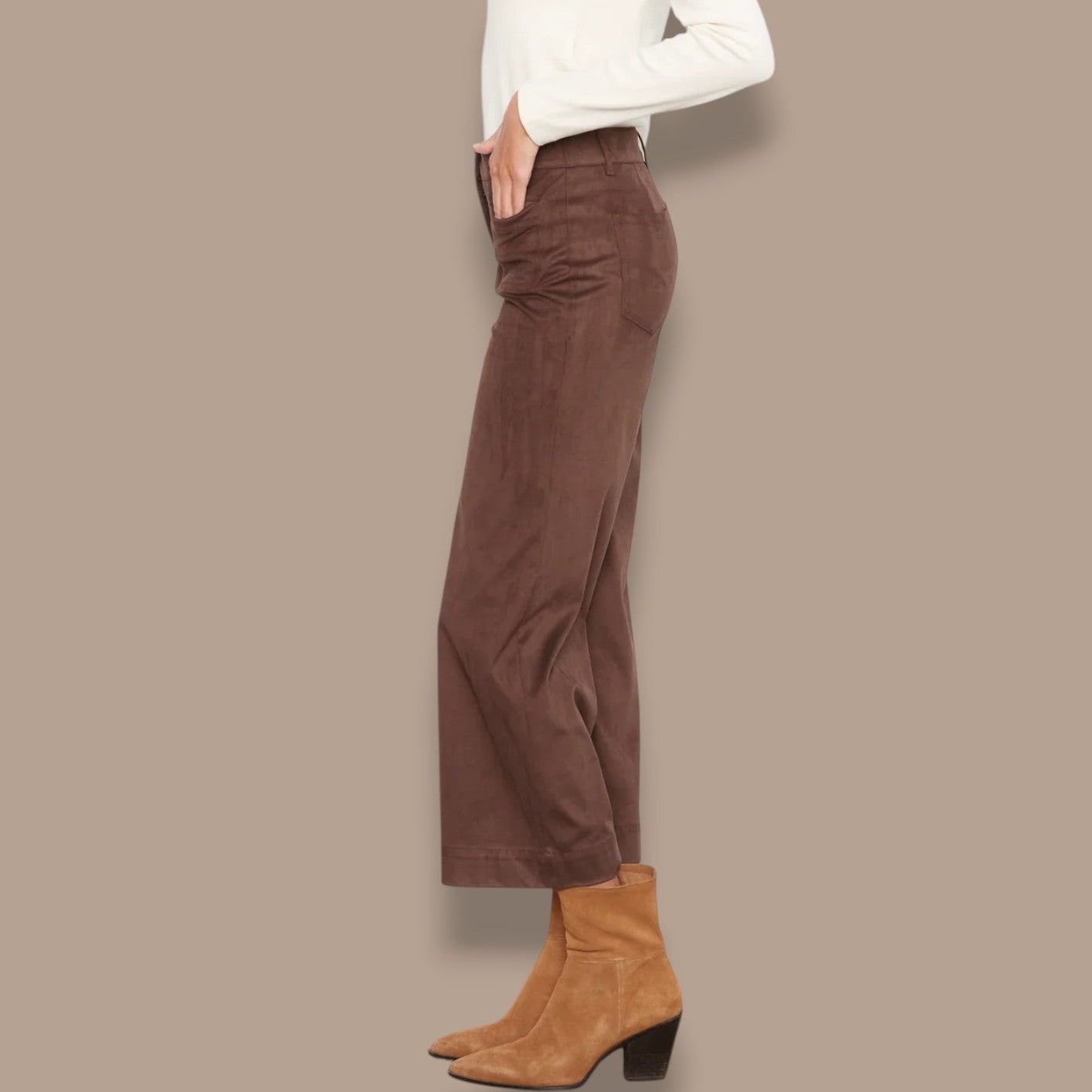 Charlie B - Faux Suede Wide Leg Crop Pant