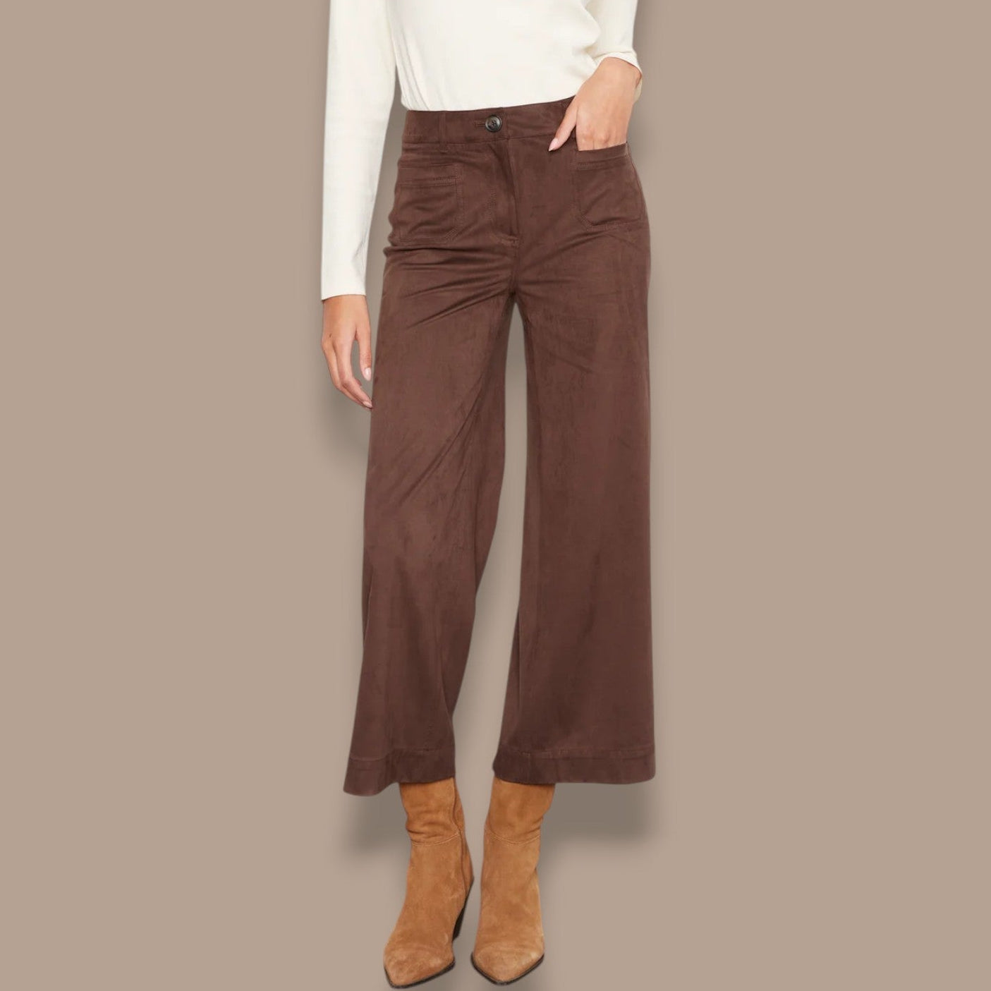 Charlie B - Faux Suede Wide Leg Crop Pant