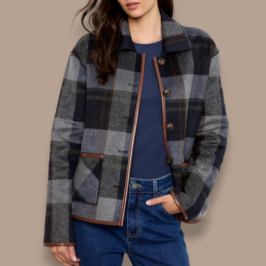 Charlie B - Reversible Plaid Jacket With Leather Binding