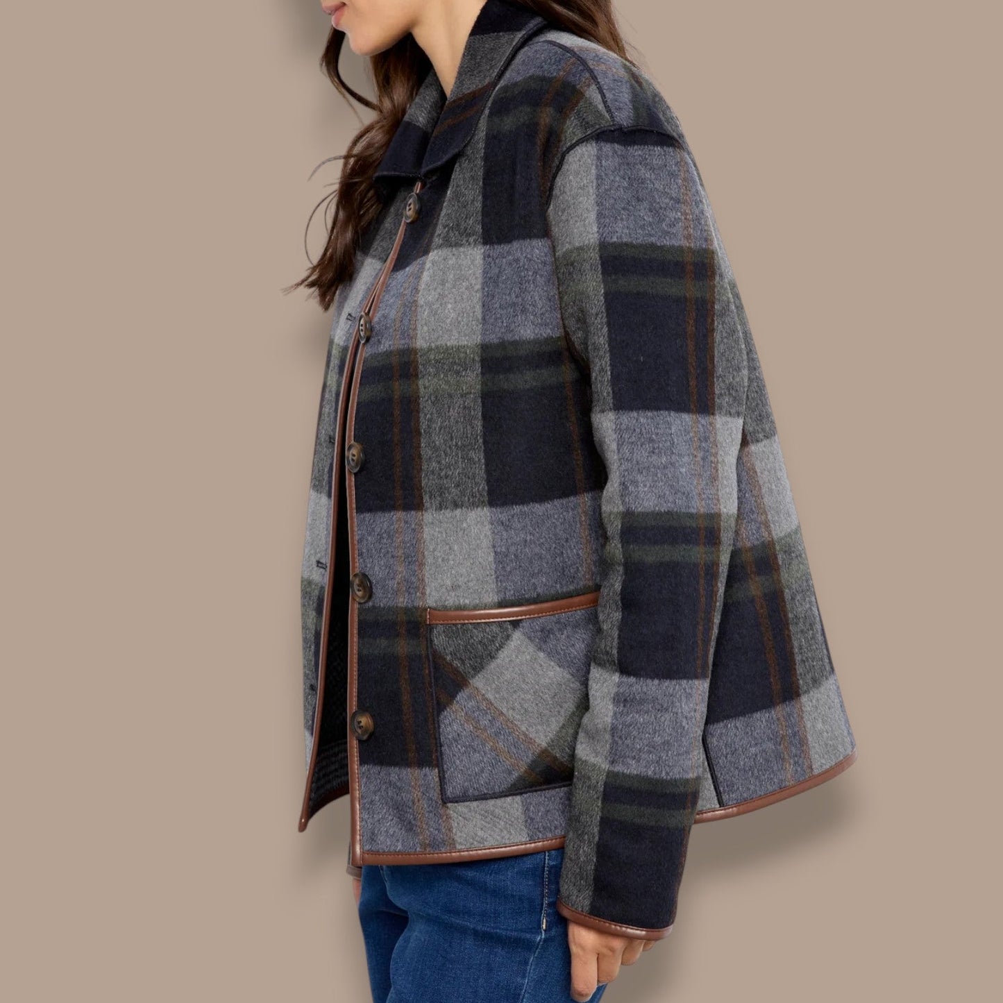 Charlie B - Reversible Plaid Jacket With Leather Binding