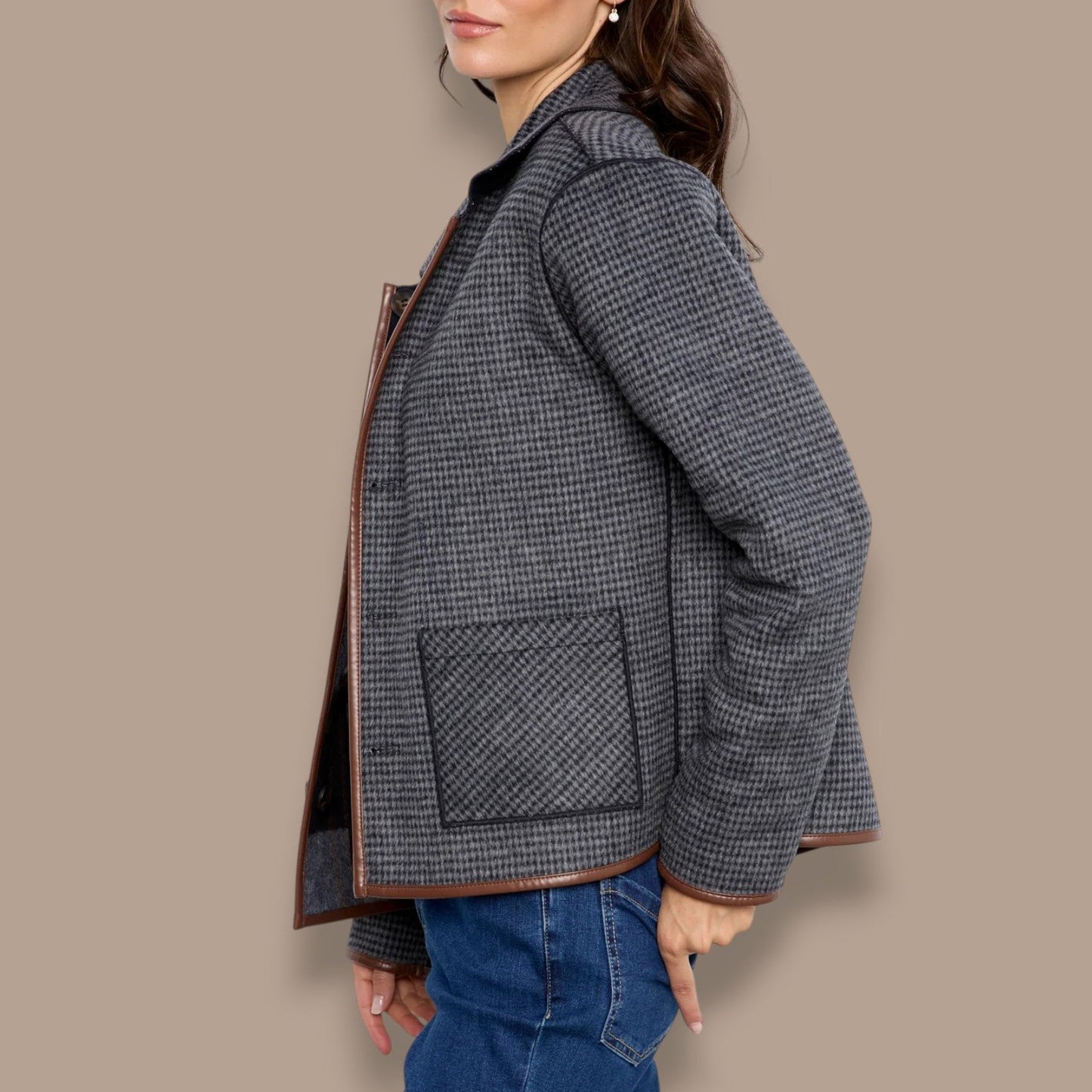 Charlie B - Reversible Plaid Jacket With Leather Binding