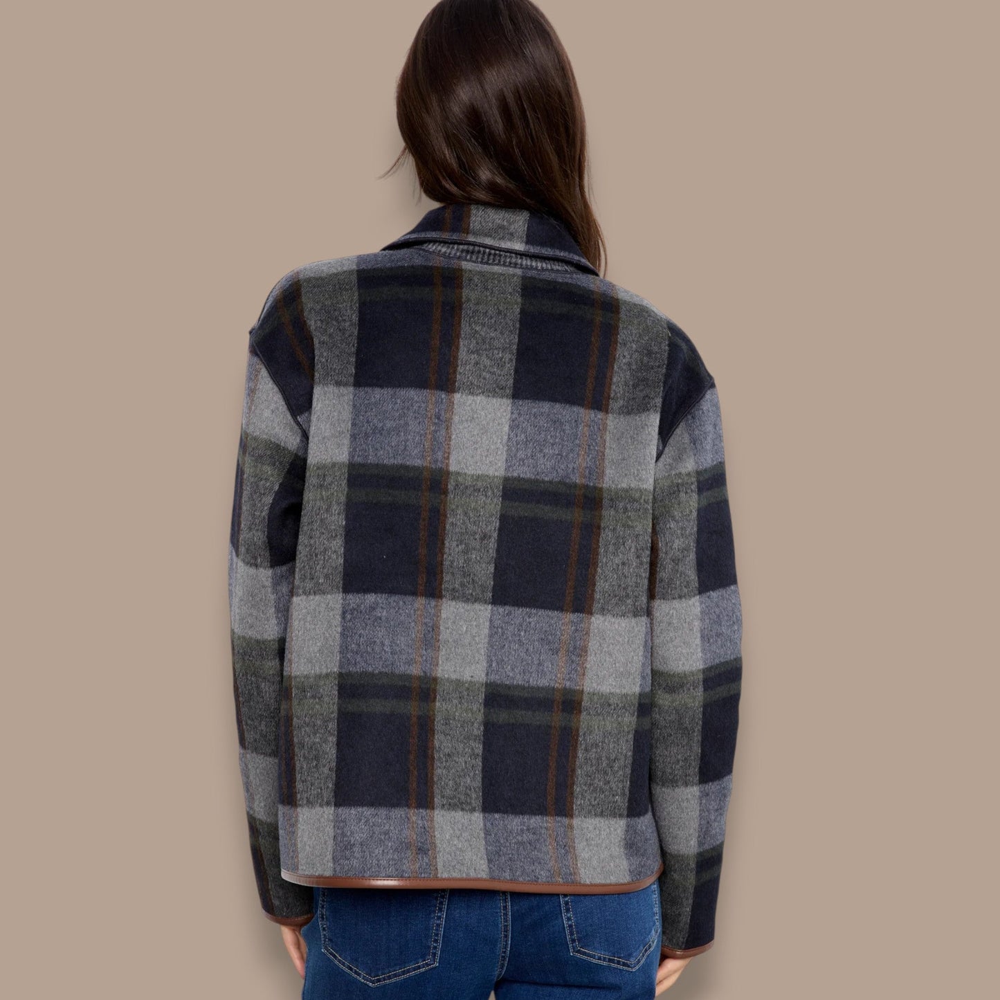 Charlie B - Reversible Plaid Jacket With Leather Binding