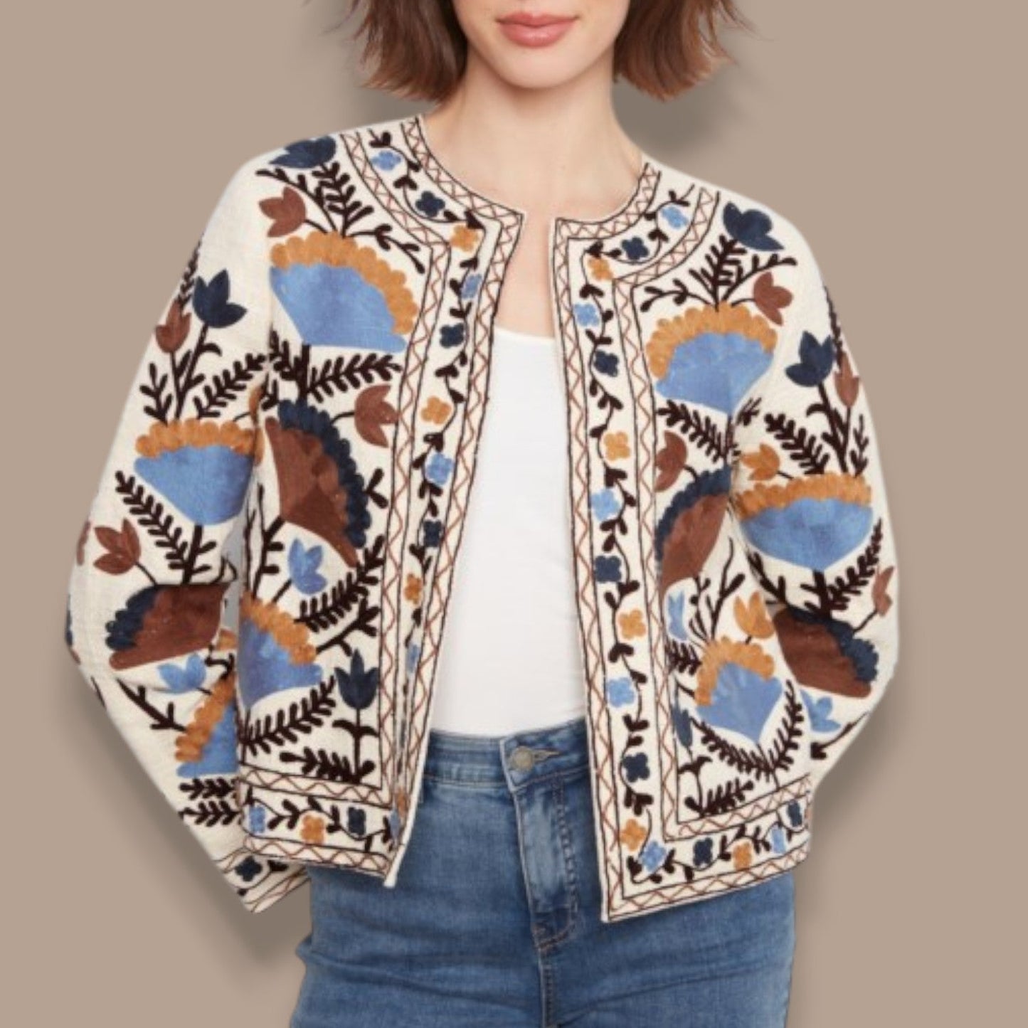 Charlie B - Embroidered Cotton Basketweave Jacket