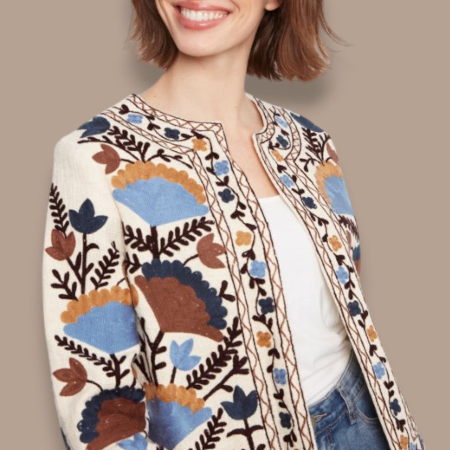 Charlie B - Embroidered Cotton Basketweave Jacket