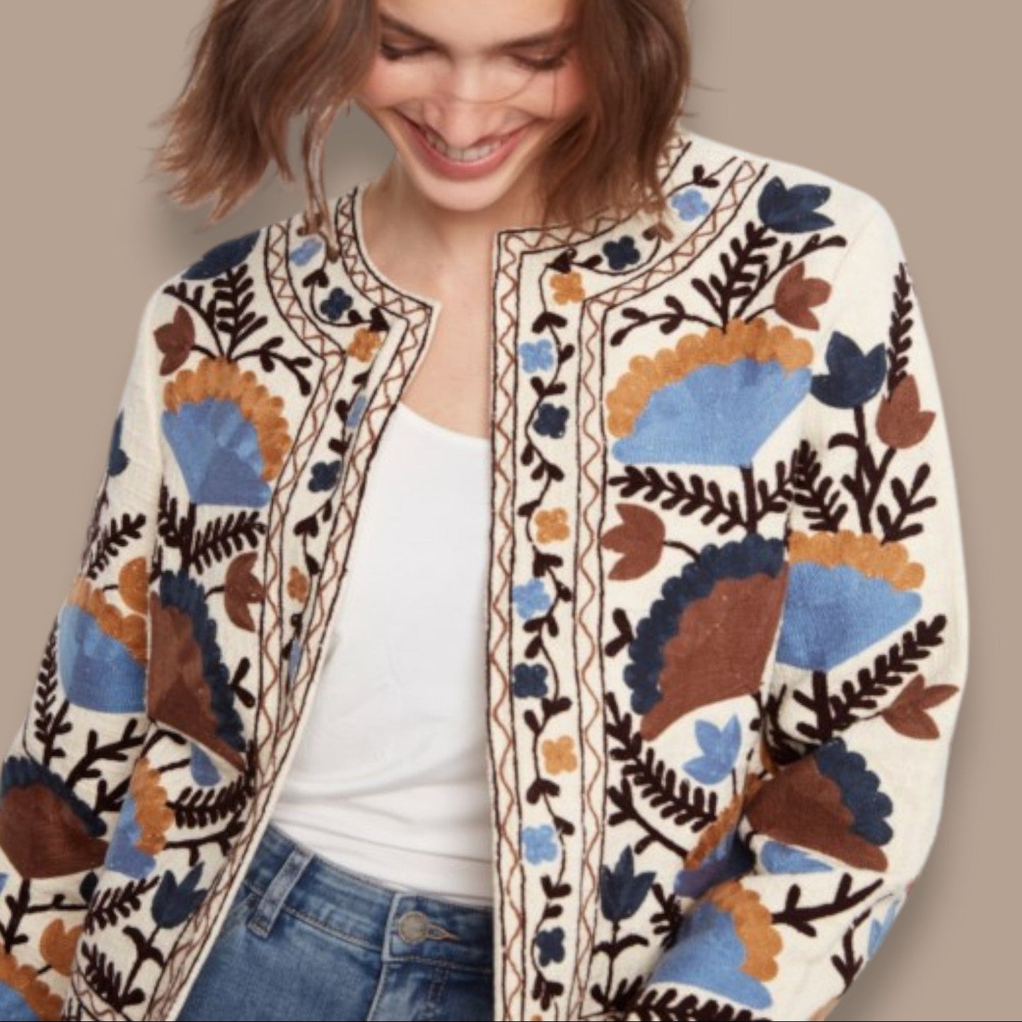 Charlie B - Embroidered Cotton Basketweave Jacket