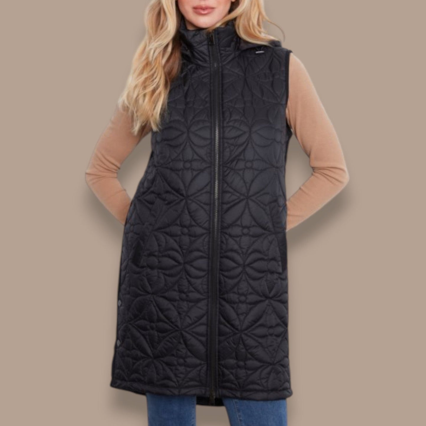 Charlie B - Long Quilted Vest With Removable Hood