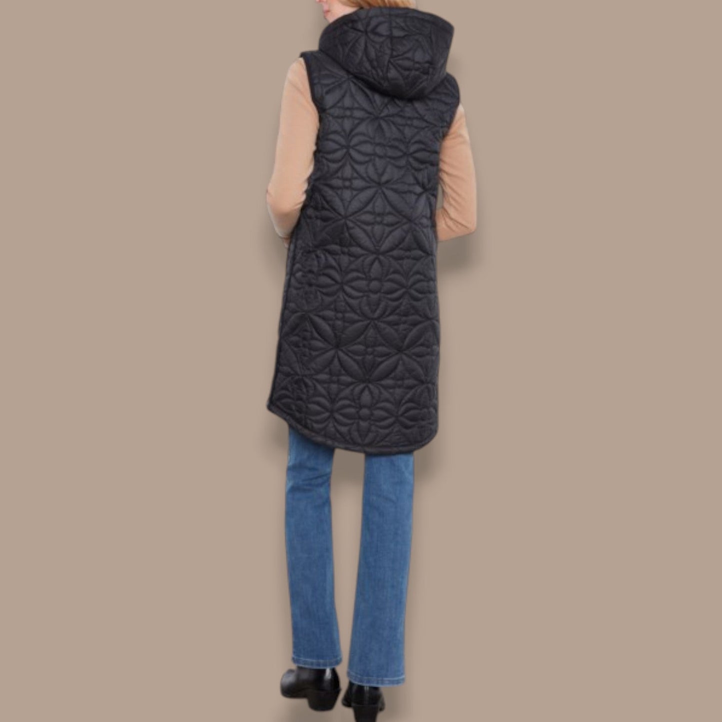 Charlie B - Long Quilted Vest With Removable Hood