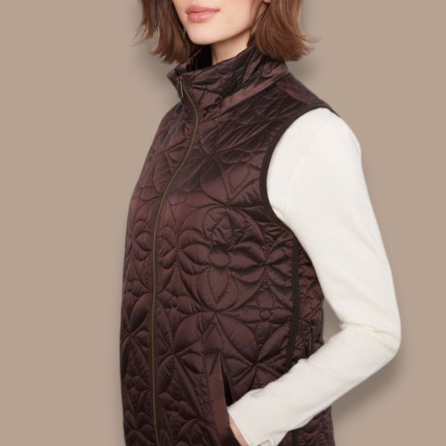 Charlie B - Long Quilted Vest With Removable Hood