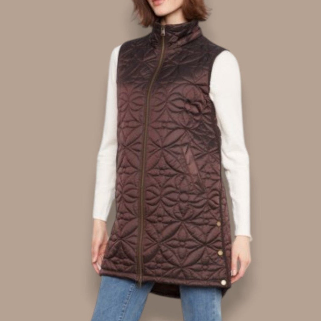 Charlie B - Long Quilted Vest With Removable Hood