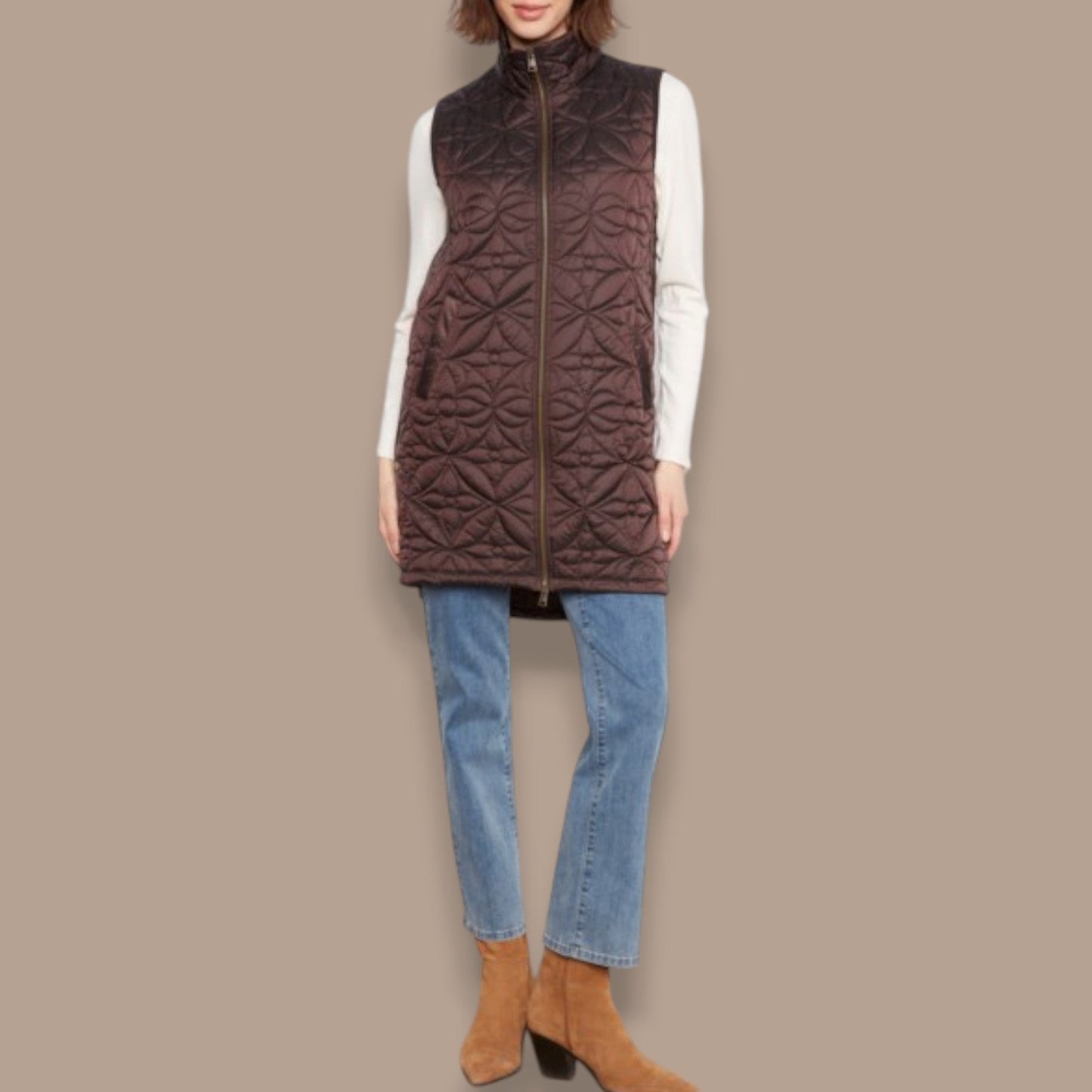 Charlie B - Long Quilted Vest With Removable Hood