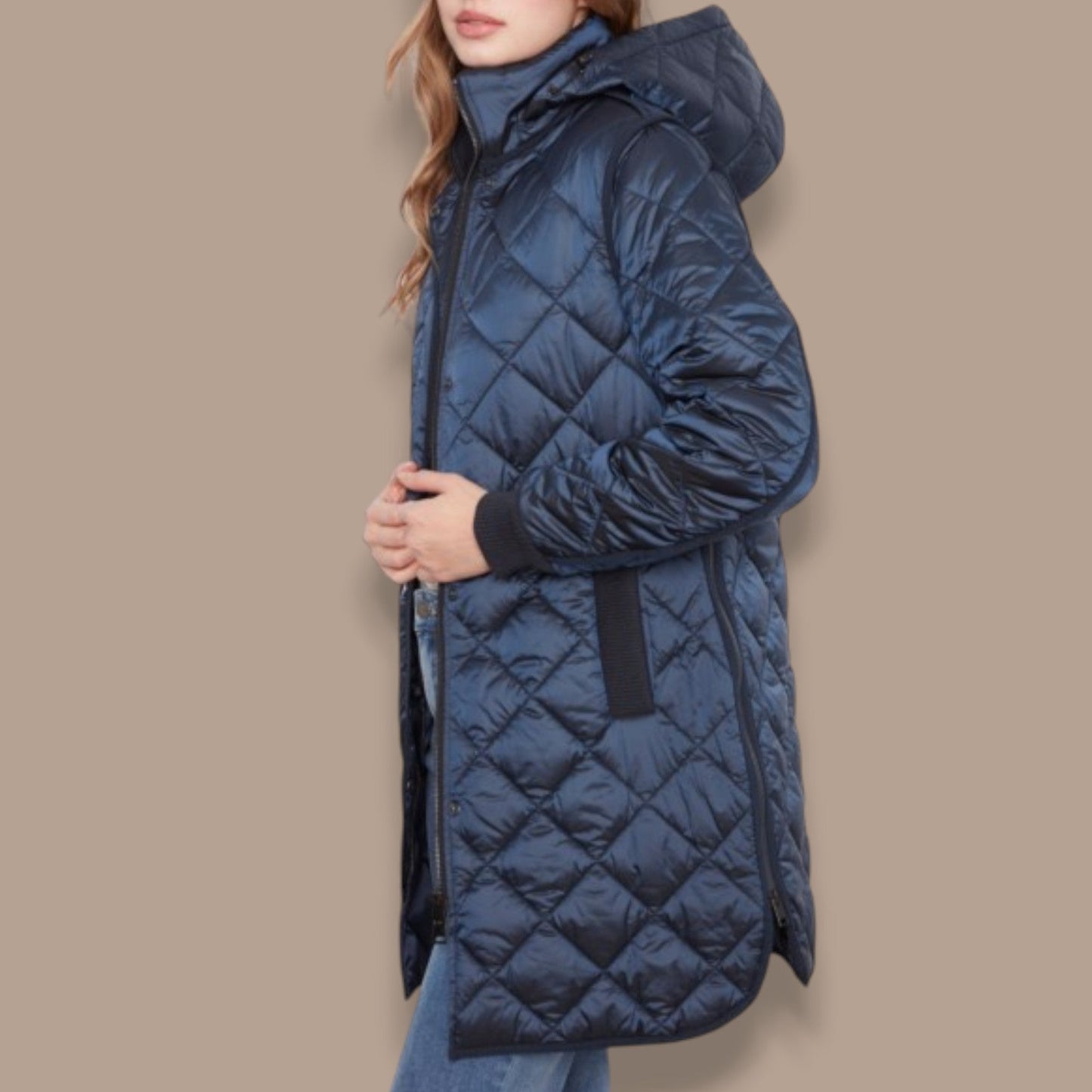 Charlie B - Diamond Quilted Coat With Removable Hood