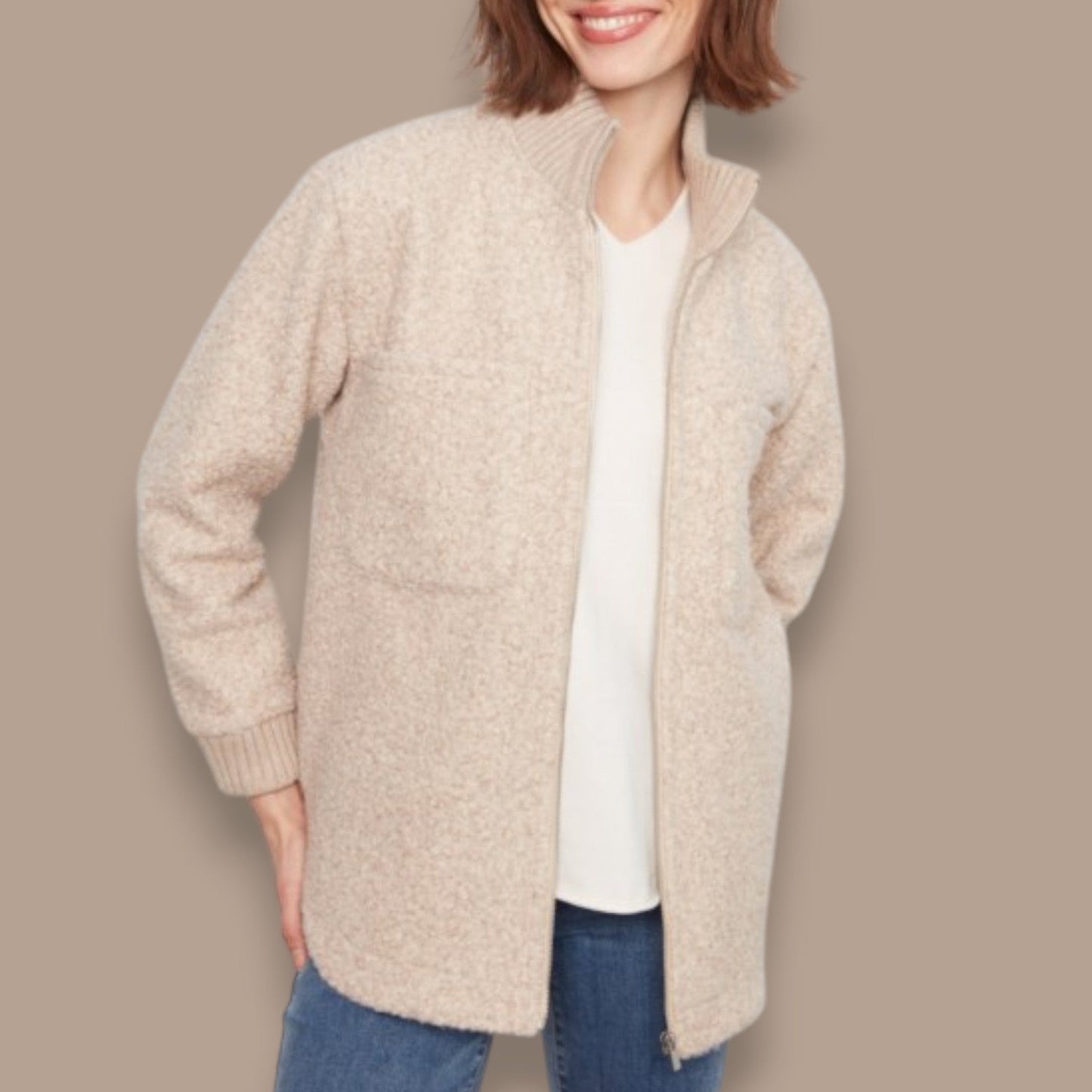 Charlie B - Zipper Front Bouclé Jacket