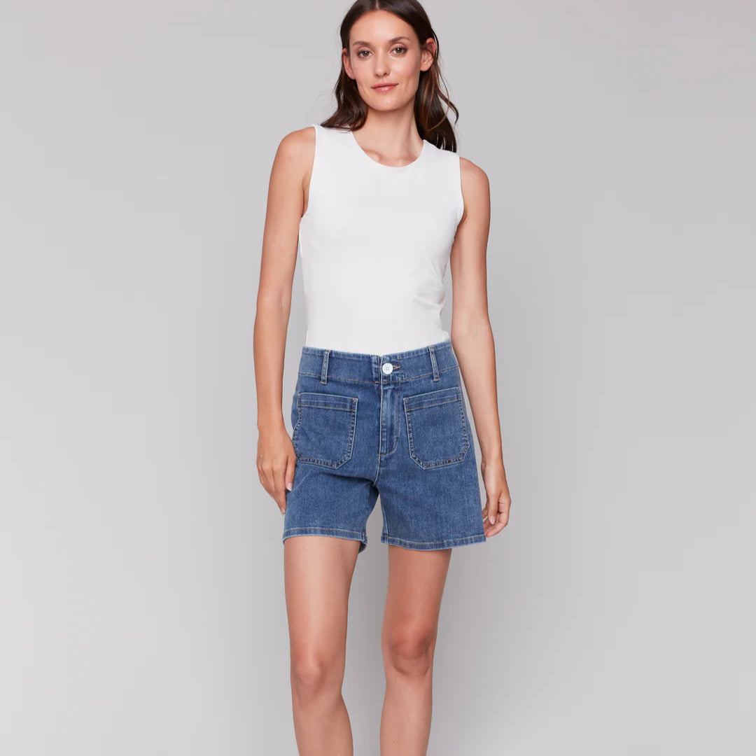 Charlie B - Denim Shorts With Patch Pocket