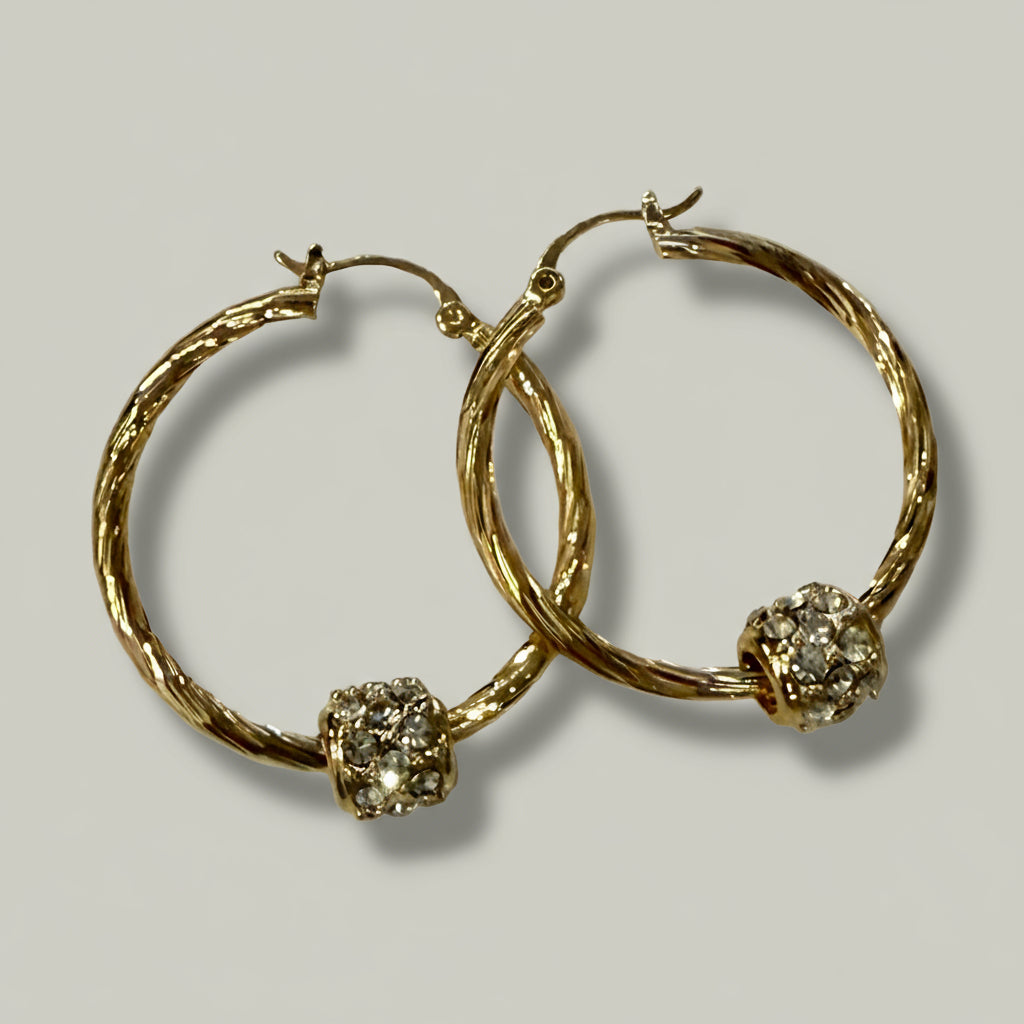 EL-KA - Crystal Accent Twisted Hoop Earrings