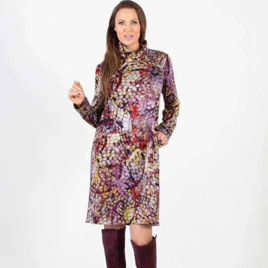 Pure - Mock Neck Patterned Dress With Pockets