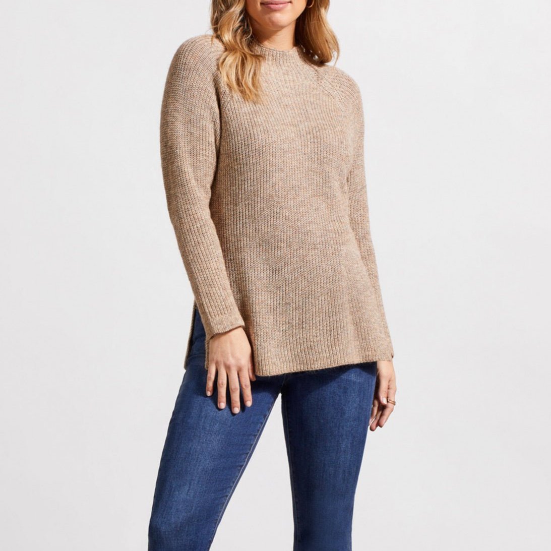 Tribal - Mock Neck Sweater With Side Slits