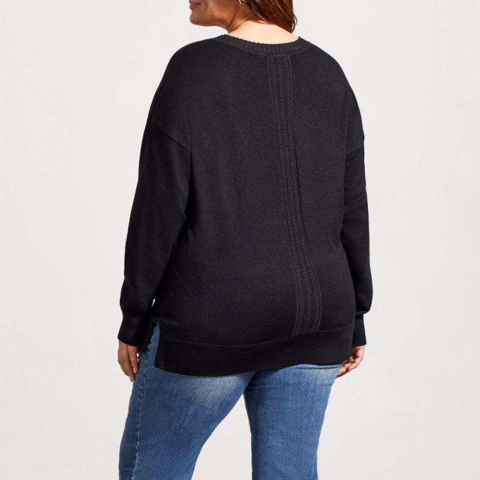 Tribal - V-Neck Cable Knit Sweater (Plus Size)