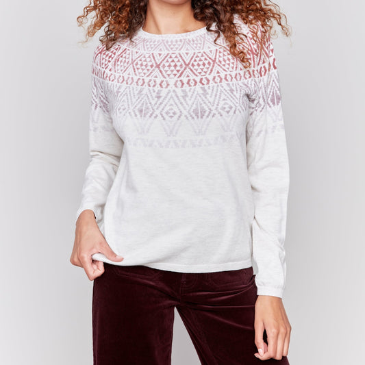 Charlie B - Reversible Patterned Sweater With Raglan Sleeves