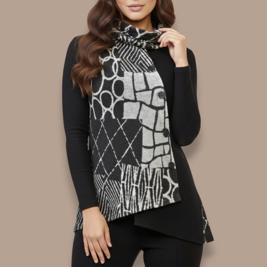 Minkas - Mixed Print Asymmetrical Cowl Neck Tunic