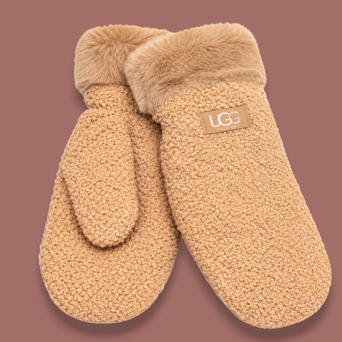 Audrey's - Teddy Bouclé Mittens With Faux Fur Cuffs