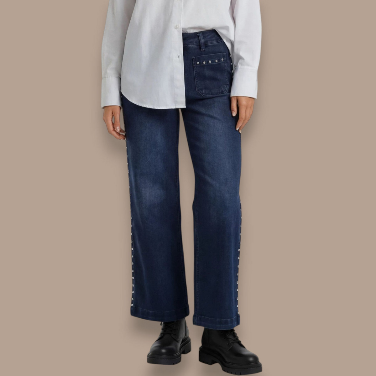 Carreli - Studded Wide-Leg Cropped Jeans