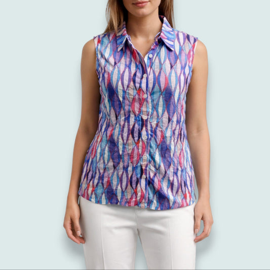Tango Mango - Mosaic Sleeveless Collared Blouse
