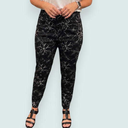 Bali - Elegant Midnight Floral Slim Pant