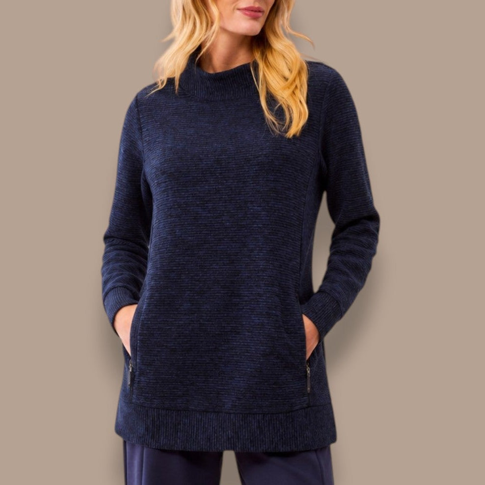 Tribal - Long Sleeve Textured Tunic With Zippered Pockets