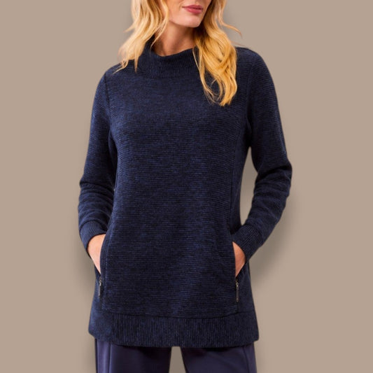 Tribal - Long Sleeve Textured Tunic With Zippered Pockets