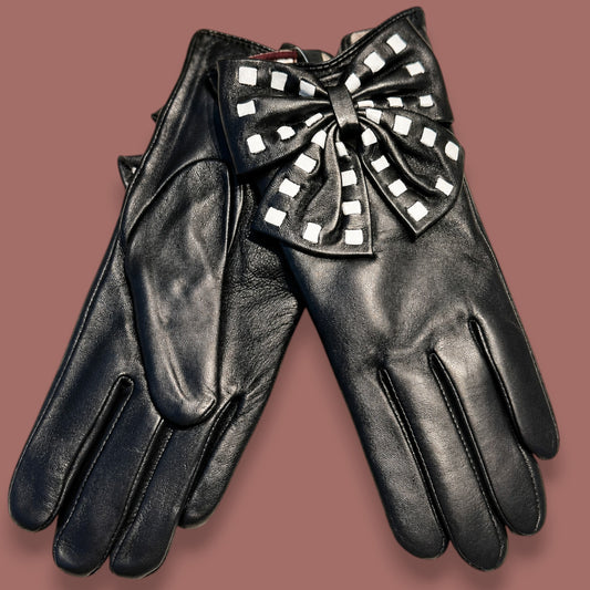 Audrey's - Checkered Bow Leather Gloves