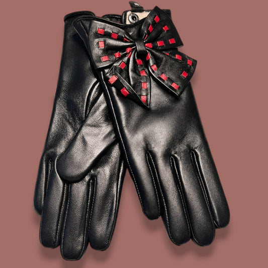 Audrey's - Ruby Bow Leather Gloves