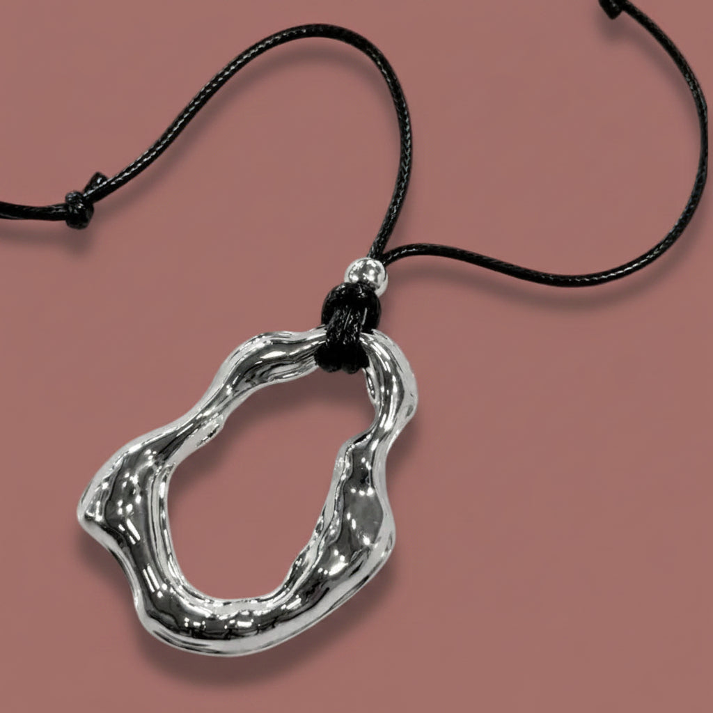 Red Coral - Silver Sculpted Pendant Cord Necklace