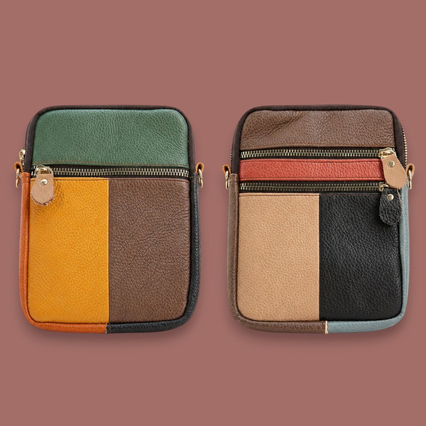 Armoir - Two-Sided Colour Block Leather Crossbody Bag