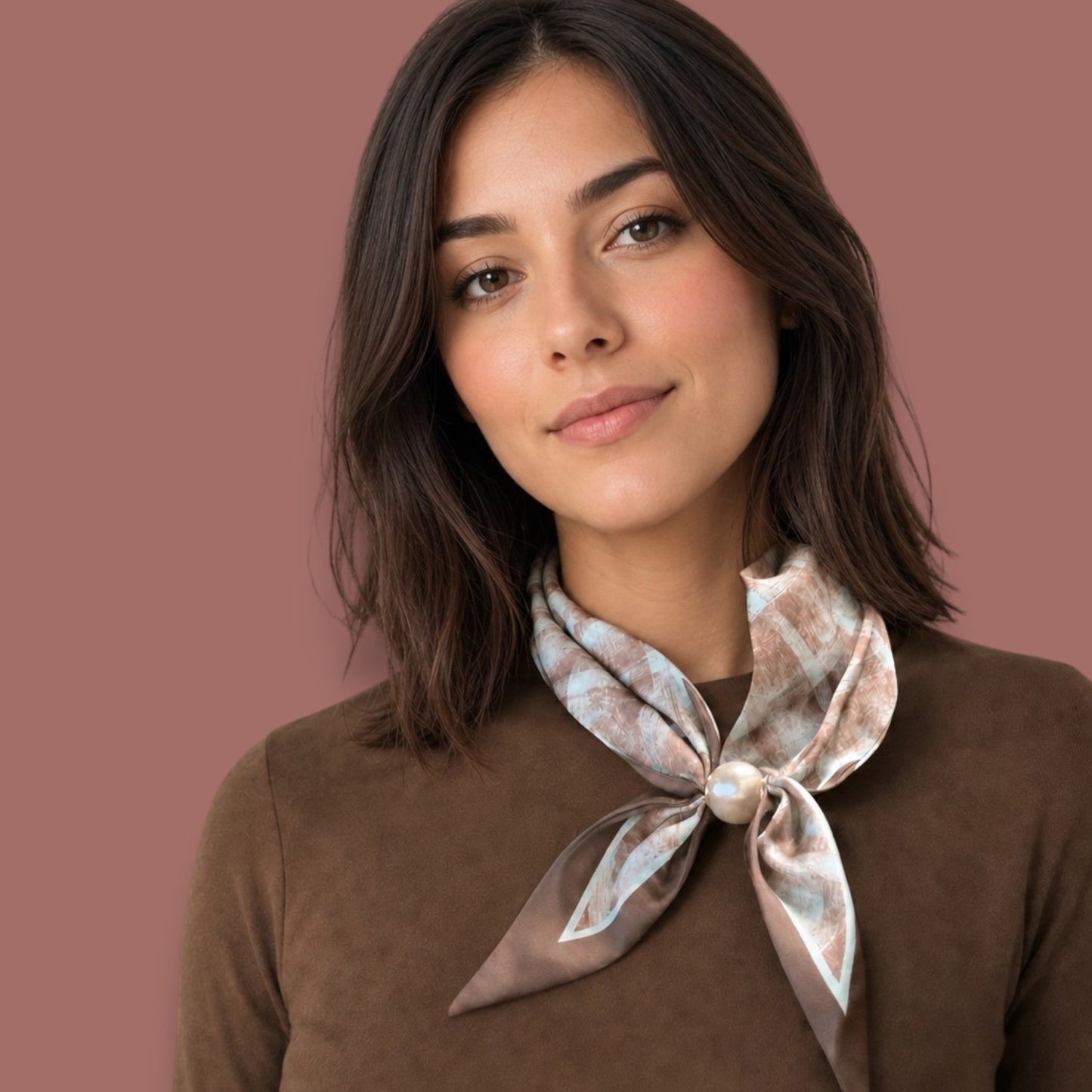 Red Coral - Pearl Accent Printed Scarf