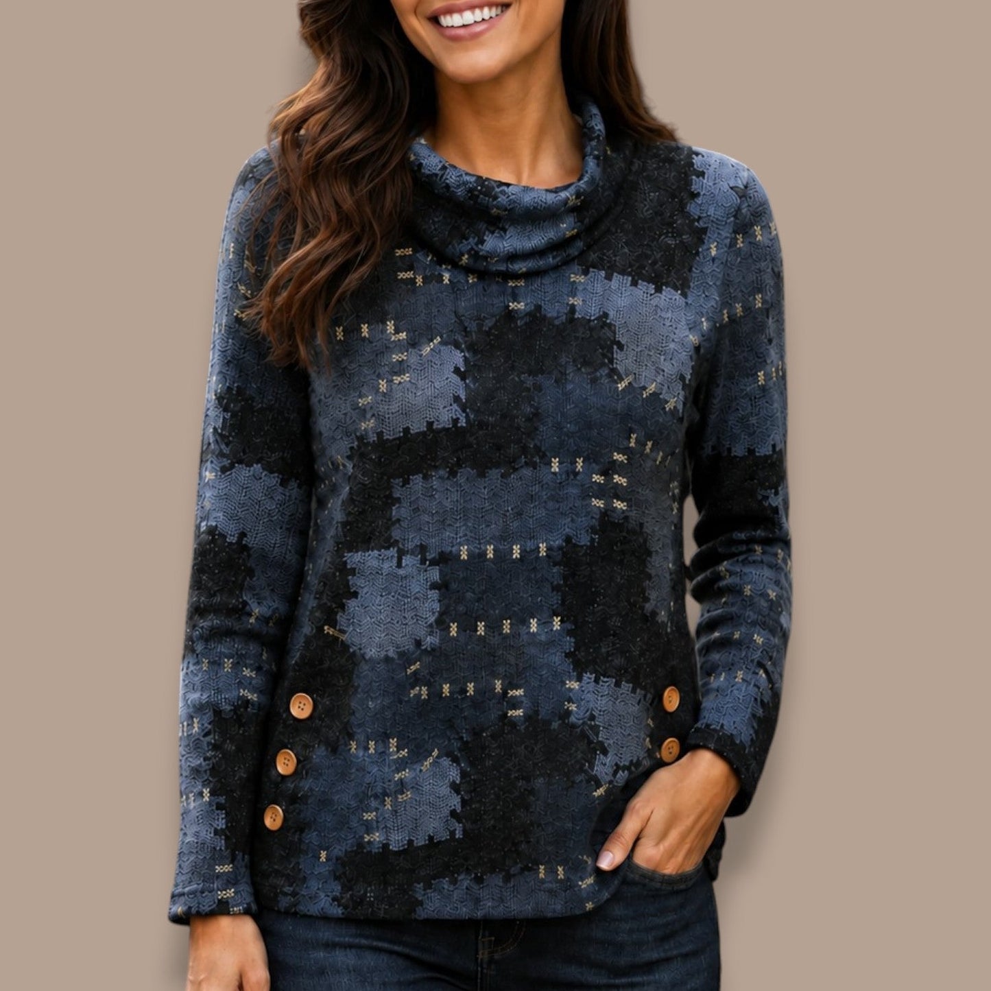DeVia - Cowl Neck Button Detail Top