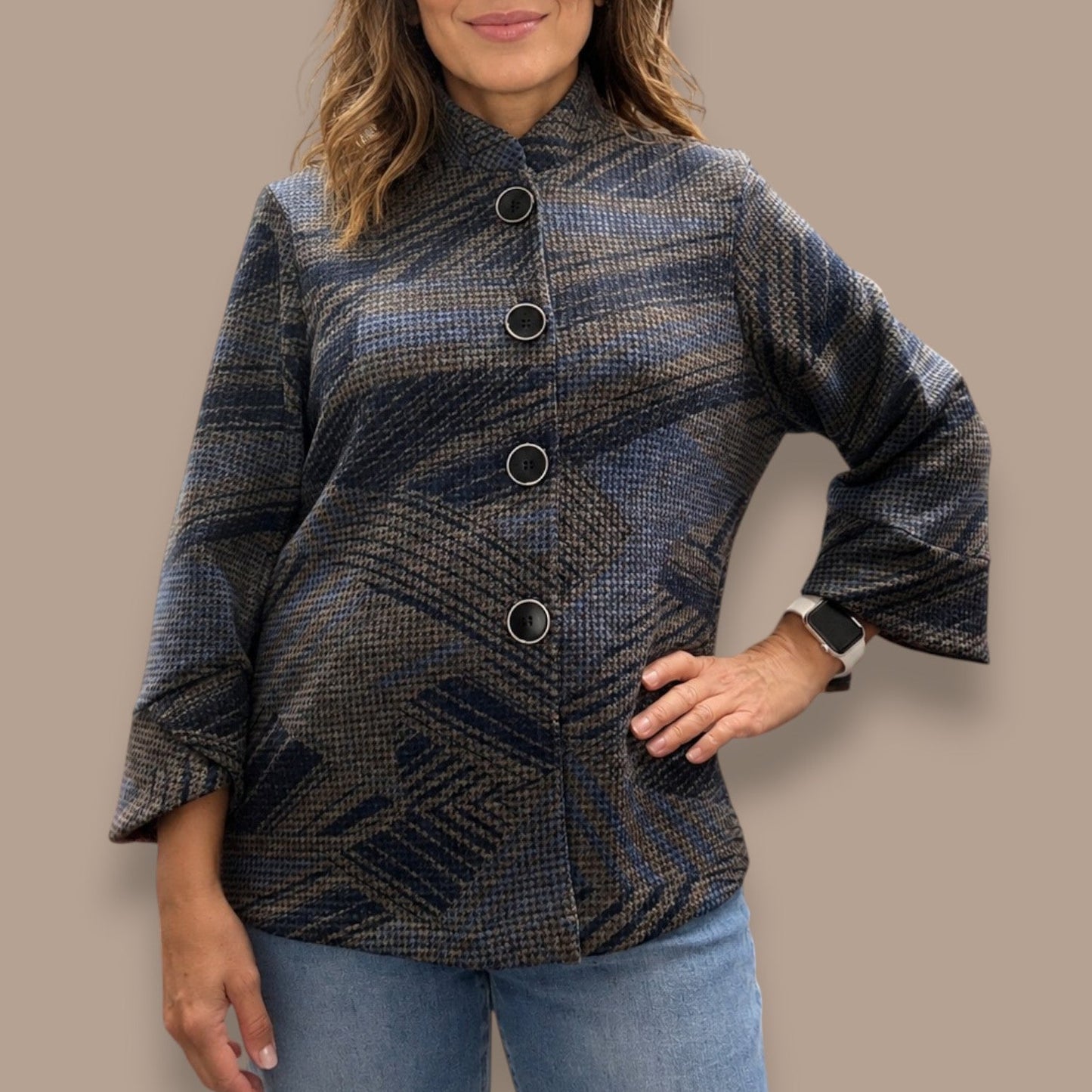 Lasania - Petite Abstract Print Button Jacket