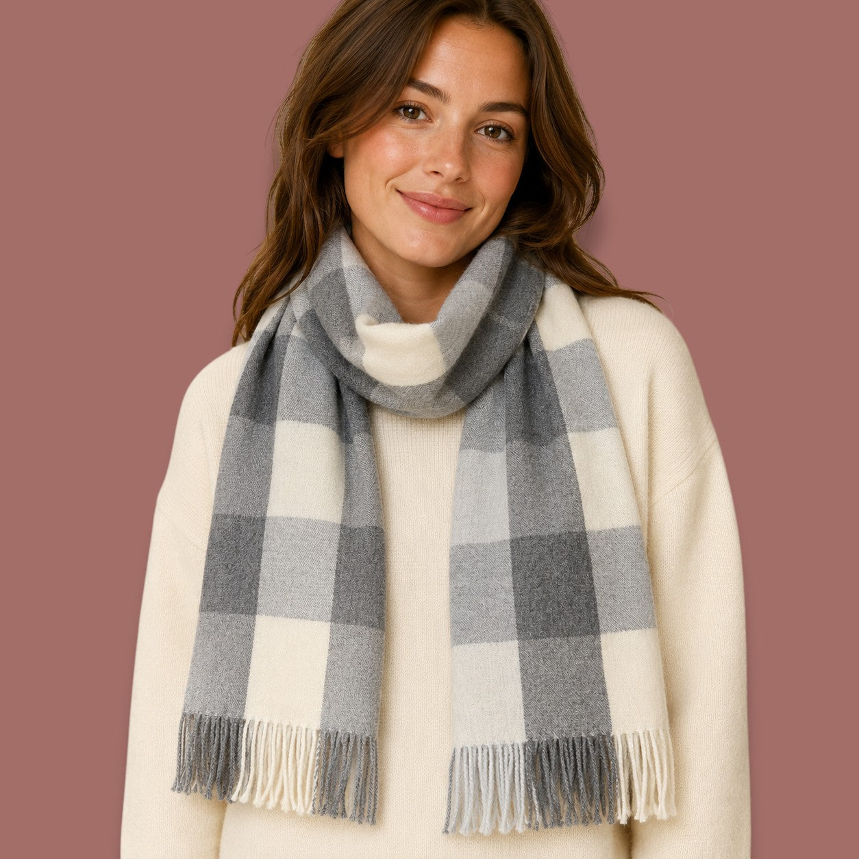 Audrey's - Oversized Check Fringe Scarf