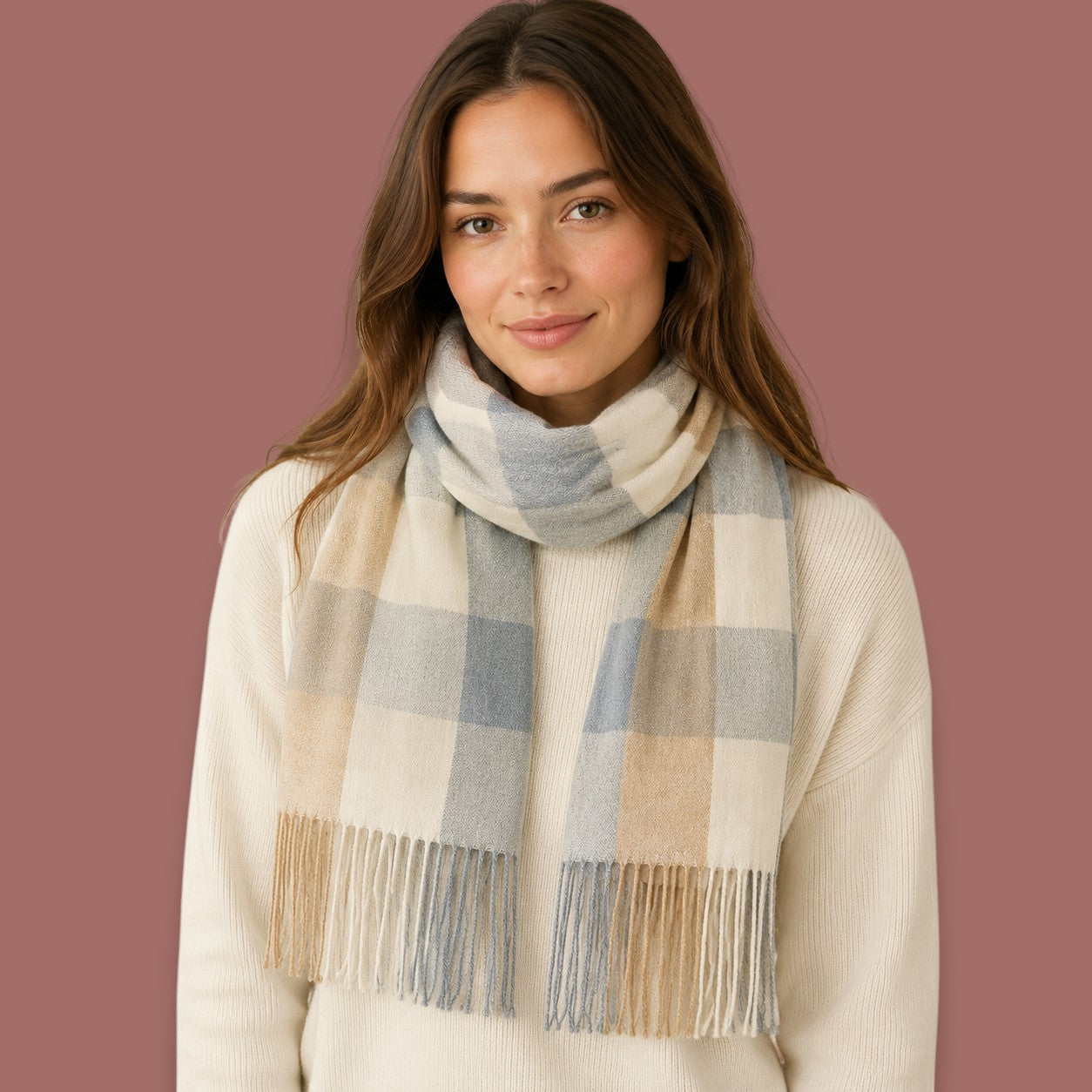 Audrey's - Oversized Check Fringe Scarf
