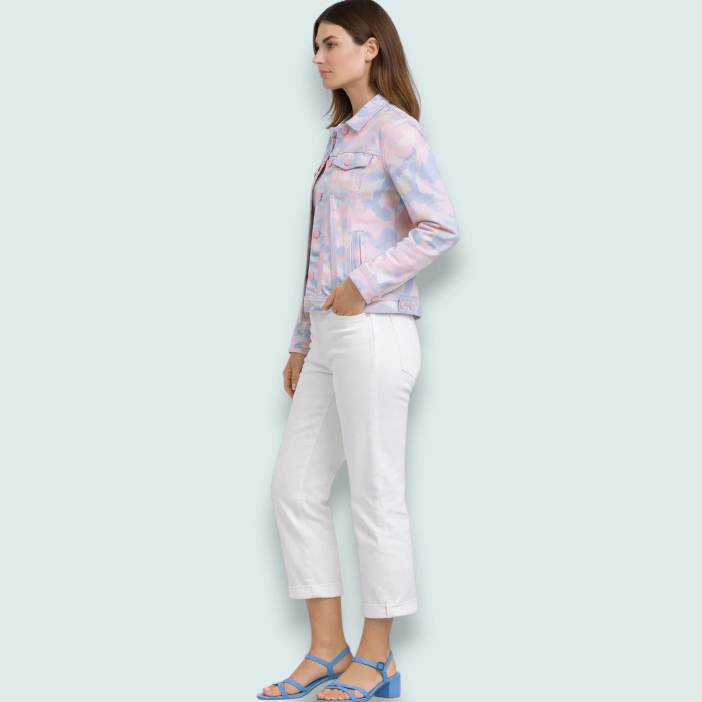 Carreli - Floral Print Stretch Denim Jacket