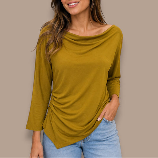 FDJ - Draped Neck Asymmetrical Knit Top