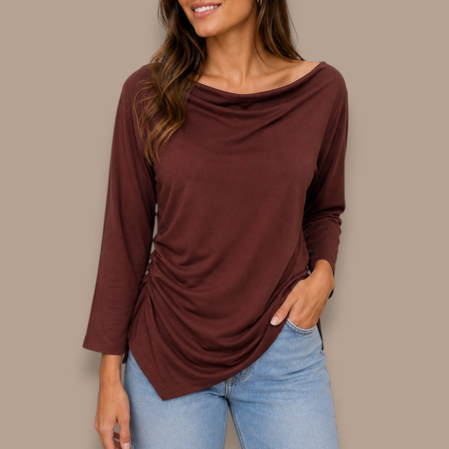 FDJ - Draped Neck Asymmetrical Knit Top