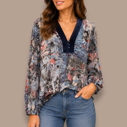 FDJ - Velvet Trim Printed Top