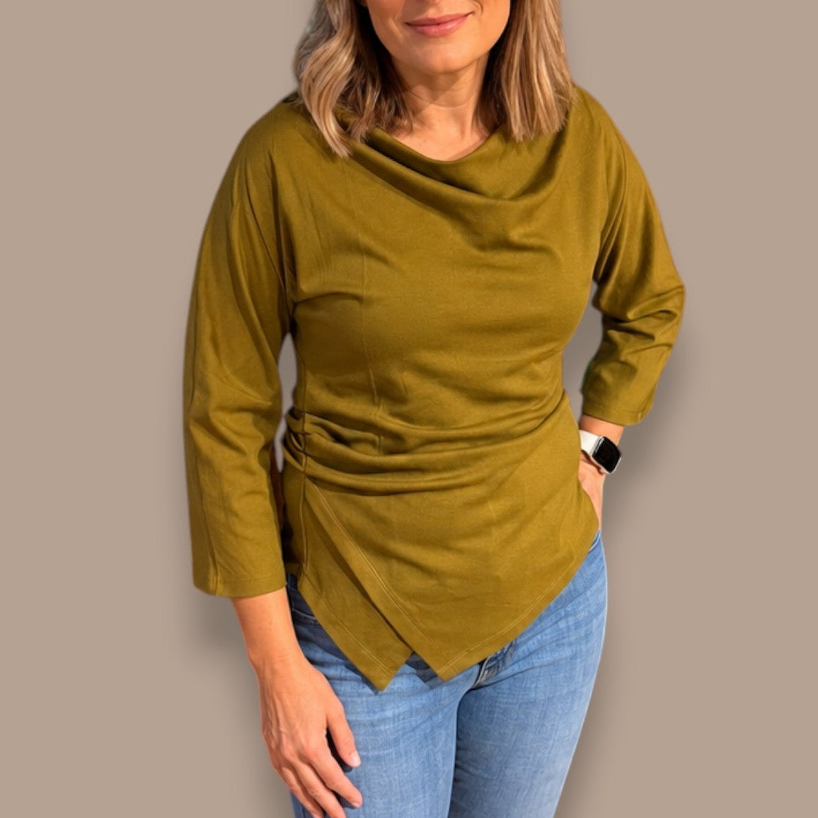 FDJ - Draped Neck Asymmetrical Knit Top