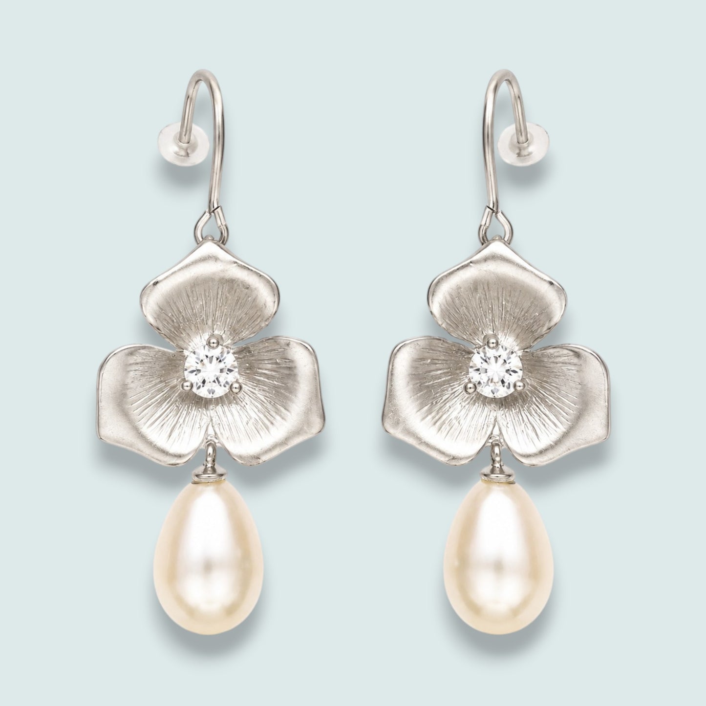 Audrey's - Silver Blossom Pearl Drop Earrings