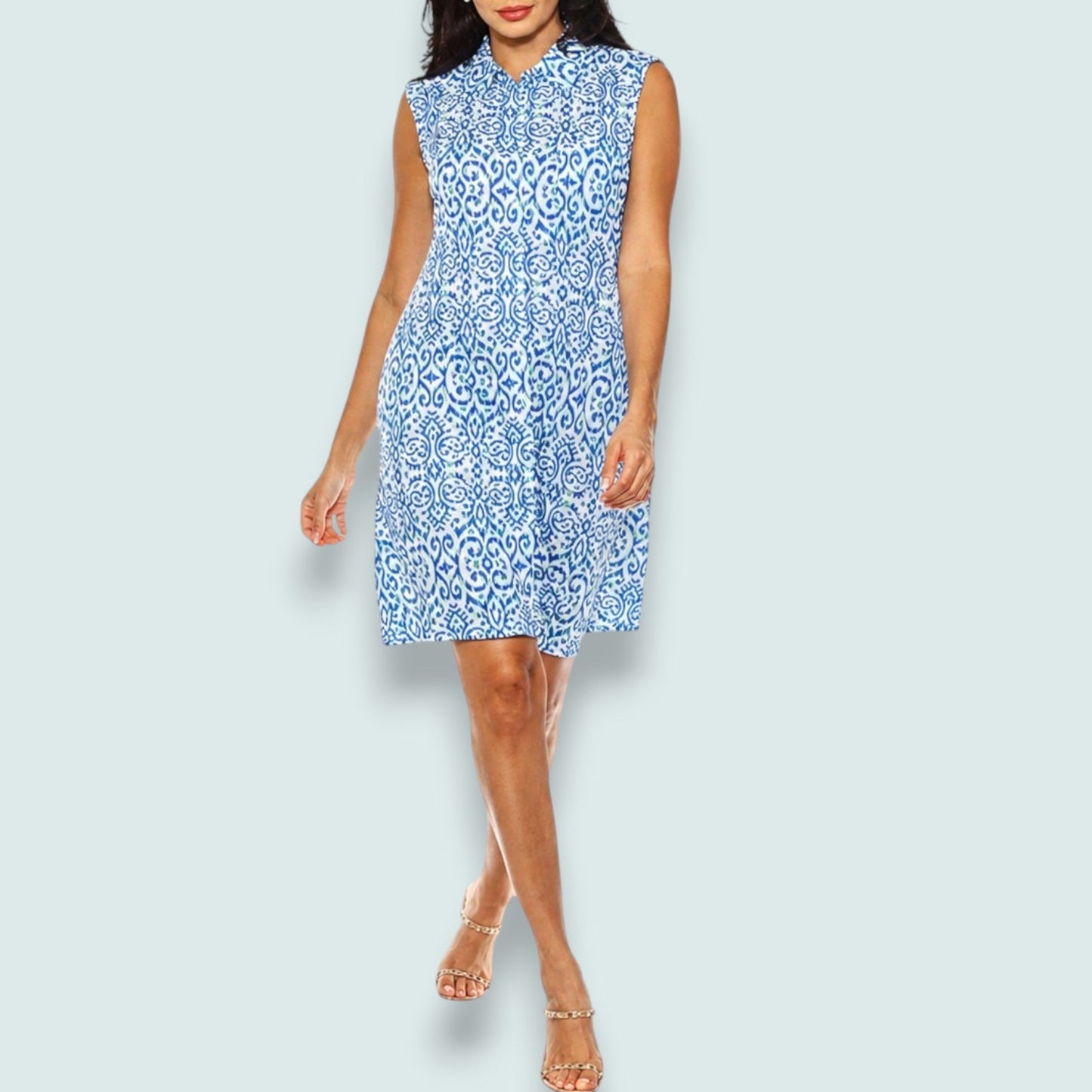 Tango Mango - Mosaic Print Sleeveless Shirt Dress