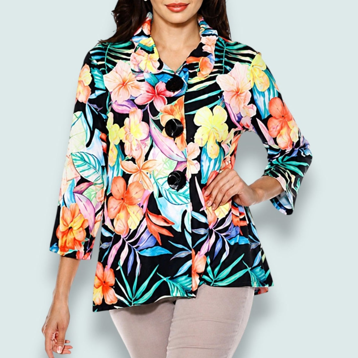 Tango Mango - Tropical Bloom Button Detail Blouse