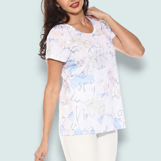 Tango Mango - Pastel Script Print Short Sleeve Top