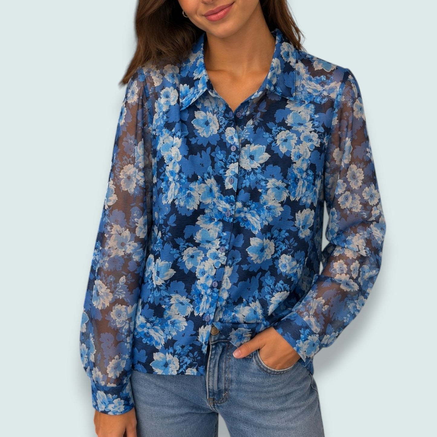 New Label - Blue Blossom Long Sleeve Blouse
