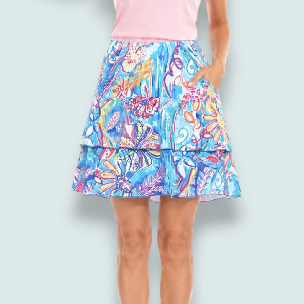 Tango Mango - Watercolour Bloom Tiered Pull-On Skort
